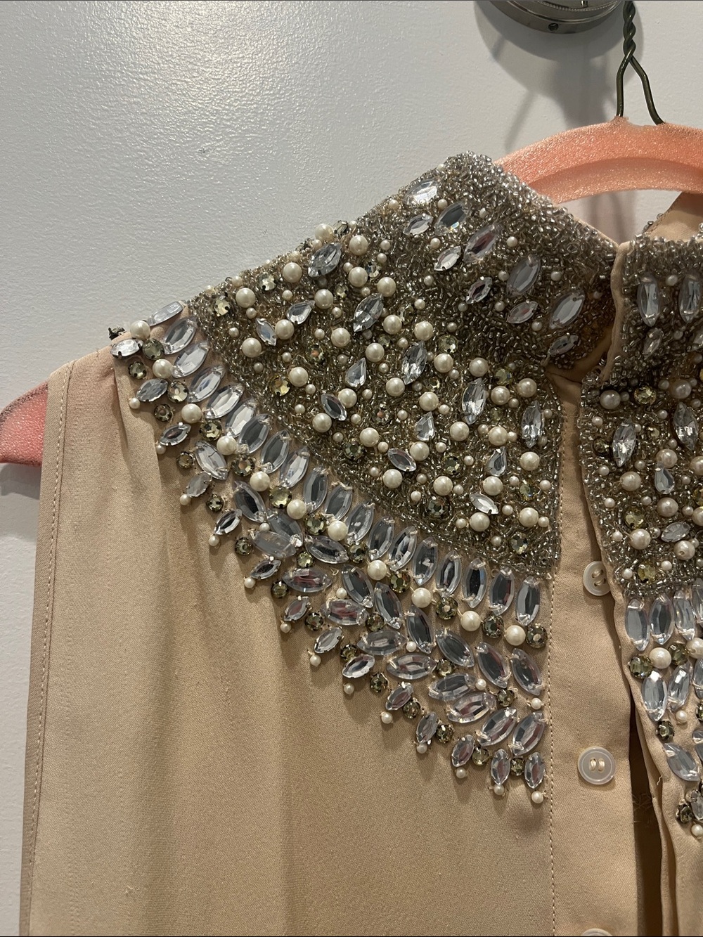 Haute Hippie Champagne Beaded Mock Neck Sleeveless Top - Picture 9 of 15